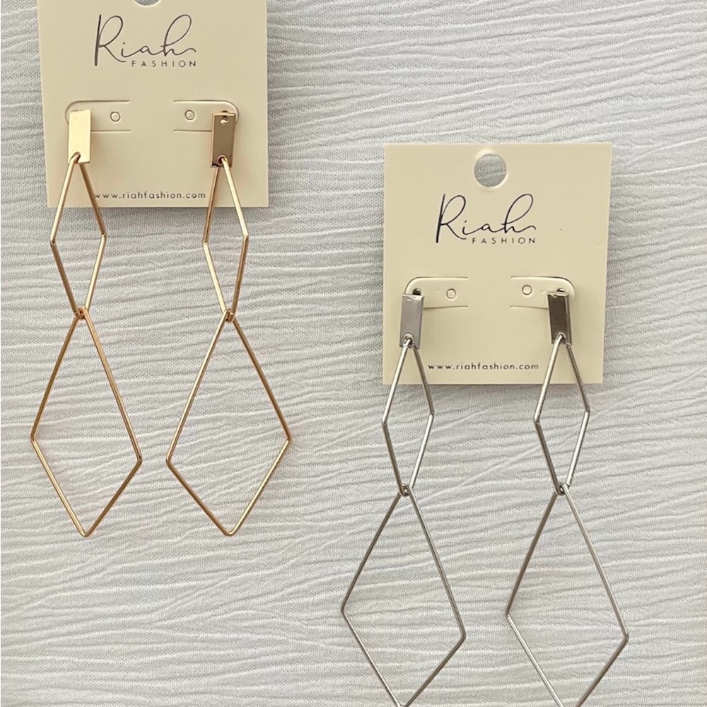 Riah Silver Diamond  & Gold Diamond Shape Dangle Earrings 2 pairs